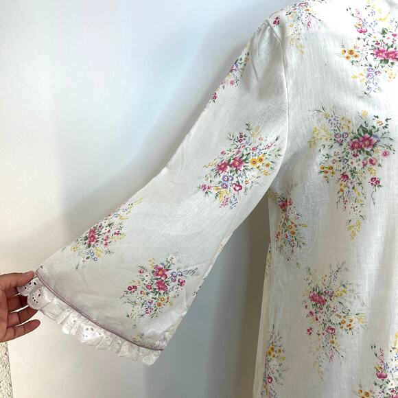 Vintage David Brown Nightgown Floral Printed White House Dress - Picture 5 of 7